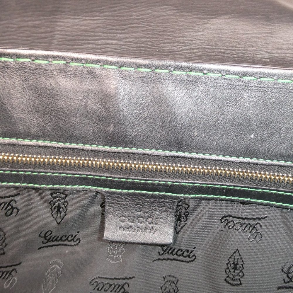 AUTHENTIC Gucci Green and Black Leather Satchel Handbag - Picture 10 of 10